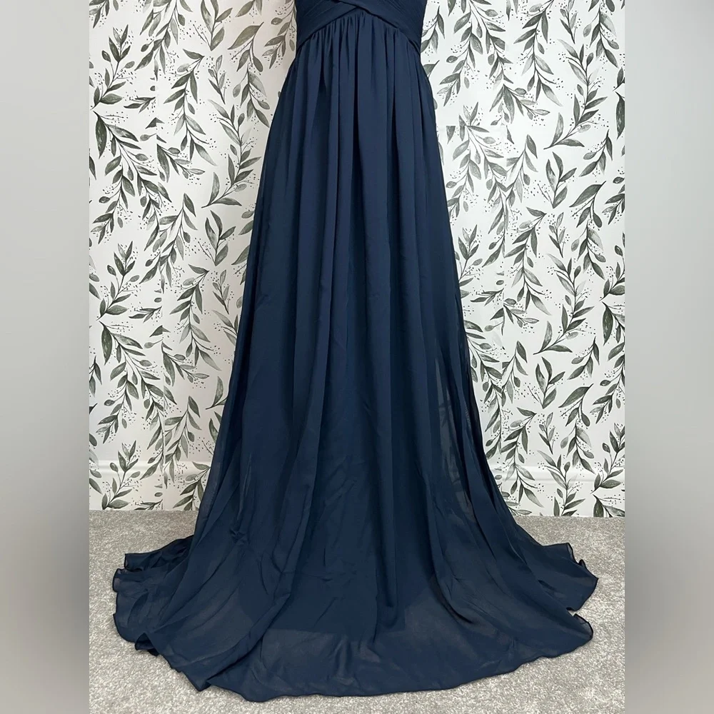 Elegant Navy Blue Evening Gown Bridesmaid Wedding Gala Sz S 6 Maxi NWT #C Plated - Picture 9 of 15